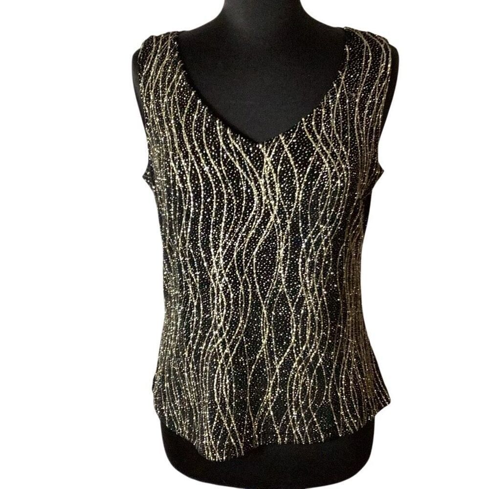 Vintage Ronni Nicole Evenings Sz L Black & Gold Metallic 2-Piece Jacket & Shell - Picture 5 of 8